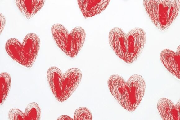 Artistic Red Heart Patterns on a White