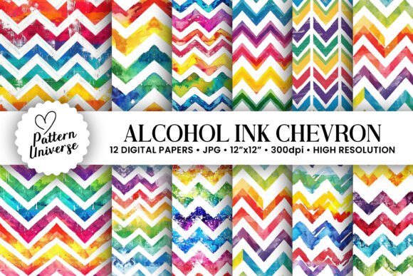 Colorful Alcohol Ink Chevron Patterns: A Versatile Design Tool for Creative Projects