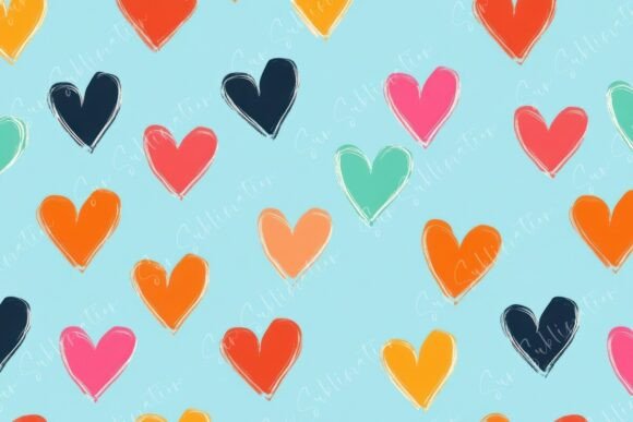 Colorful Heart Patterns on a Soft Blue Canvas