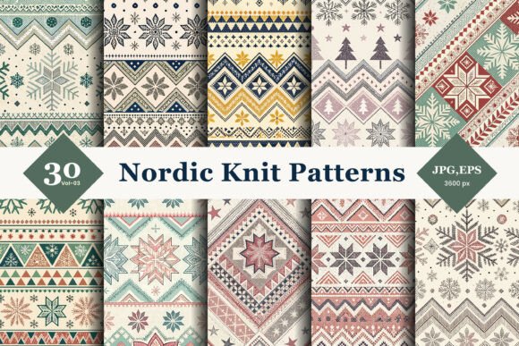 Craft Festive and Rustic Designs with Nordic Knit Seamless Patterns 03