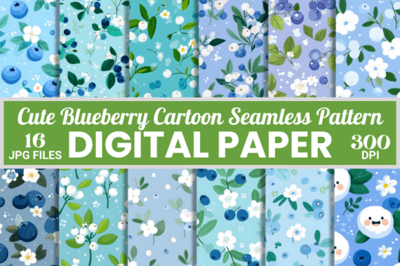 Cute Blueberry Cartoon Seamless Patterns