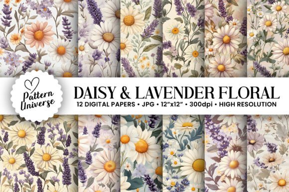 Daisy and Lavender Flowers Patterns for Creative Projects
