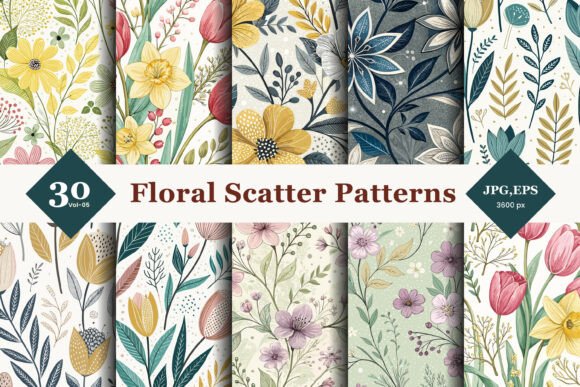 Floral Scatter Seamless Patterns 05