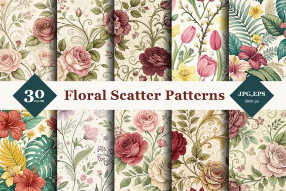 Floral Scatter Seamless Patterns 06: A Versatile Resource for Creative Projects