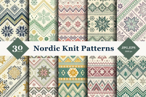Nordic Knit Seamless Patterns 02: Timeless Scandinavian Winter Design for Every Season