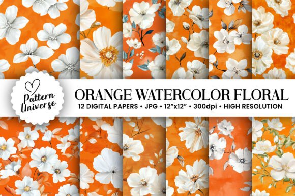 Orange White Watercolor Flowers: A Versatile Design Asset for Creative Projects
