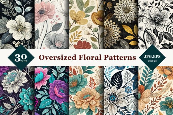 Oversized Floral Seamless Patterns 03