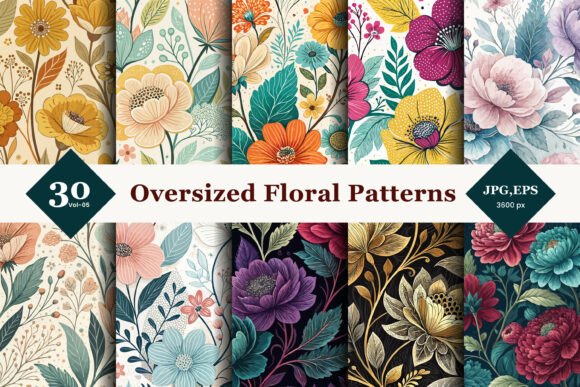 Oversized Floral Seamless Patterns 05