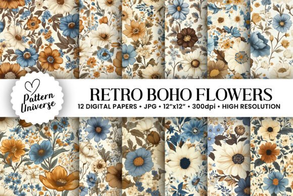 Retro Boho Flowers Seamless Patterns: A Versatile Design Tool for Creative Projects