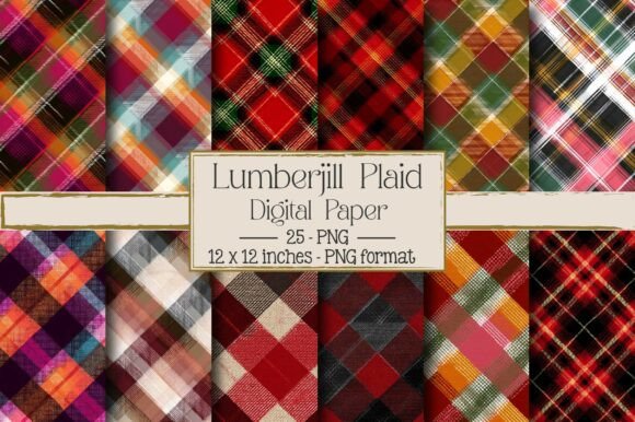 Vector Lumberjill Plaid Patterns – 25 High-Resolution PNG Files for Creative Projects