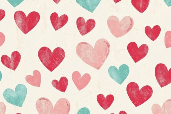 Vibrant Heart Patterns on Creamy: A Digital Design for Love and Creativity